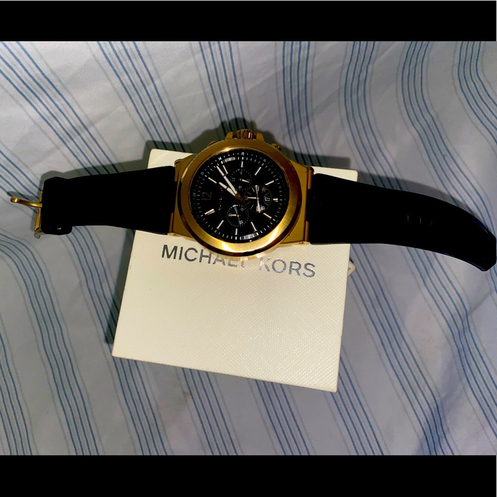 Michael Kors gold face black strap watch